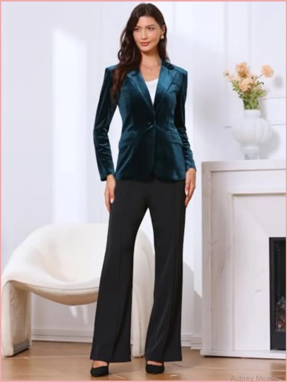 Velvet Long Sleeve Notched Lapel Blazer Dressy Office